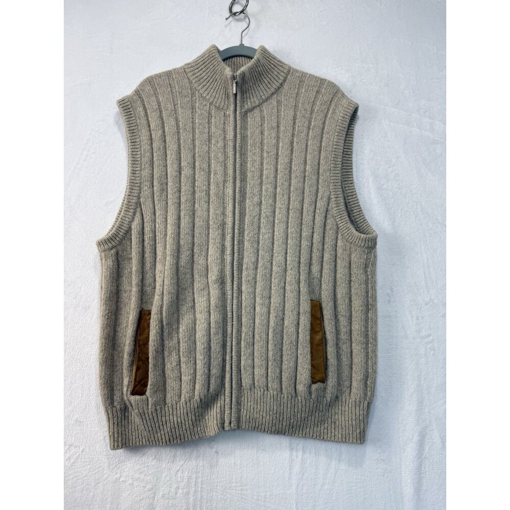 Orvis Zip Up Men’s Vest Sweater Tan Wool Blend Sleeveless Knit Size XL